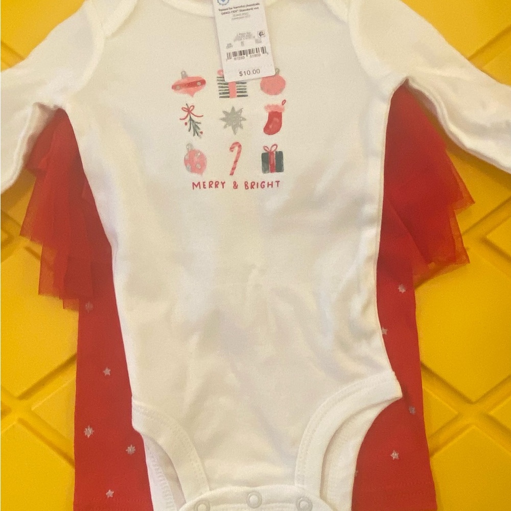 Carters White & Red Merry & Bright Holiday One-Piece for Kids3 month